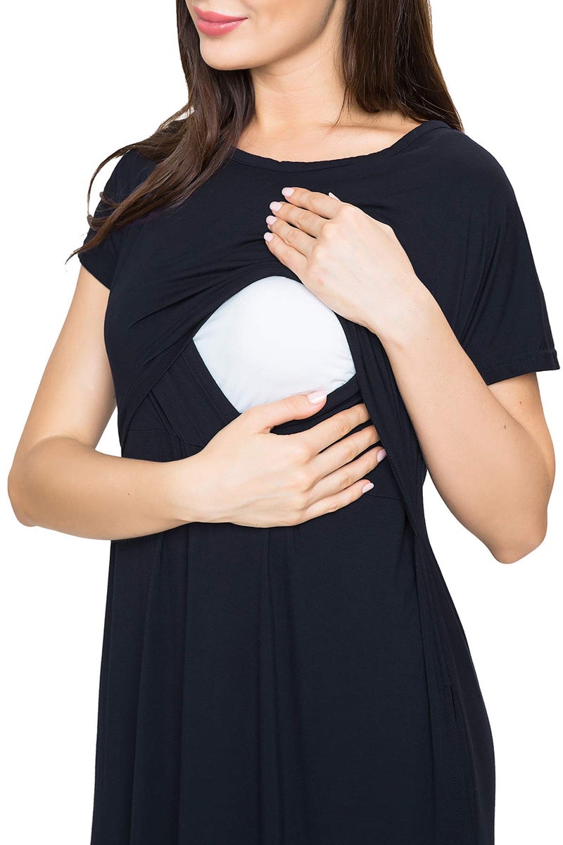 Smallshow Women's Maternity Nursing Dresses Split Long Dress for Breastfeeding Medium Black - Image 3